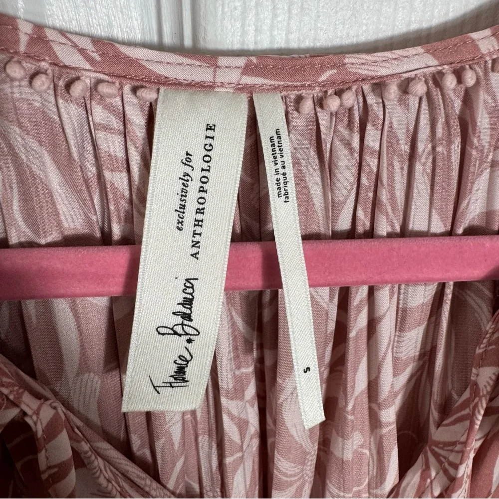 Anthropologie Pink Floral Boho Blouse Size SM Ruffle Tie Neck Peasant - Picture 6 of 13
